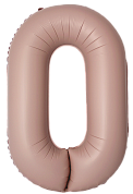 Шар (34''/86 см) Цифра, 0 Slim, Винтажная роза, Матовый, 1 шт.