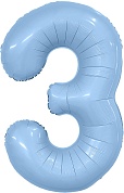 Шар (40''/102 см) Цифра, 3 Slim, Небесный, 1 шт. в уп.