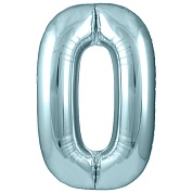 Шар (40''/102 см) Цифра, 0, Голубой, Сатин, 1 шт. в уп.