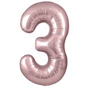 Шар (40''/102 см) Цифра, 3, Розовый, Сатин, 1 шт. в уп.