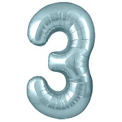 Шар (40''/102 см) Цифра, 3, Голубой, Сатин, 1 шт. в уп.