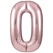 Шар (40''/102 см) Цифра, 0, Розовый, Сатин, 1 шт. в уп.