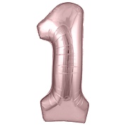 Шар (40''/102 см) Цифра, 1, Розовый, Сатин, 1 шт. в уп.