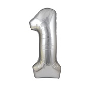 Шар (40''/102 см) Цифра, 1, Серебро, 1 шт. в уп.