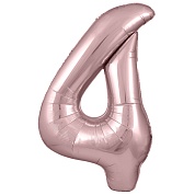 Шар (40''/102 см) Цифра, 4, Розовый, Сатин, 1 шт. в уп.