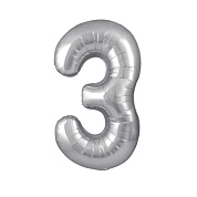 Шар (40''/102 см) Цифра, 3, Серебро, 1 шт. в уп.