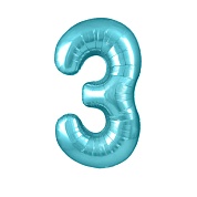 Шар (40''/102 см) Цифра, 3, Голубой, 1 шт. в уп.