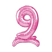 Шар (32''/81 см) Цифра, 9 на подставке, Розовый, 1 шт. в уп.
