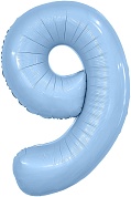 Шар (40''/102 см) Цифра, 9 Slim, Небесный, 1 шт. в уп.