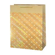 Пакет подарочный, Золотой узор на бежевом, Дизайн №3, Металлик, 23*18*8 см, 1 шт.