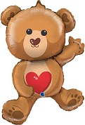 Шар (13''/33 см) Мини-фигура, Медвежонок с сердцем, 1 шт. 