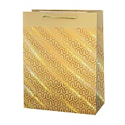 Пакет подарочный, Золотой узор на бежевом, Дизайн №4, Металлик, 42*31*12 см, 1 шт.