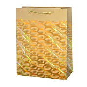 Пакет подарочный, Золотой узор на бежевом, Дизайн №2, Металлик, 32*26*10 см, 1 шт.