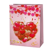 Пакет подарочный 3D, Прелестные сердечки, Дизайн №1, Металлик, 23*18*10 см, 1 шт.