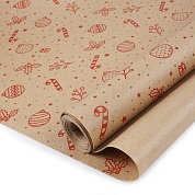 Упаковочная бумага, Крафт 50гр (0,6*10 м) Новогодние мотивы, Красный, 1 шт.