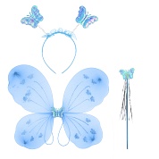 Набор (ободок, крылья, волшебная палочка), Фея Бабочка, Голубой, с блестками, 48*38 см, 1 шт. 