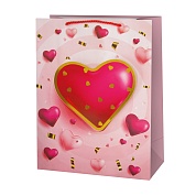 Пакет подарочный 3D, Прелестные сердечки, Дизайн №3, Металлик, 41,5*30*12 см, 1 шт.