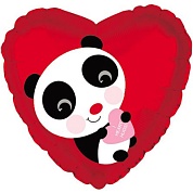 Шар (9''/23 см) Мини-сердце, Панда с сердечком, Красный, 1 шт.