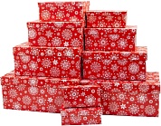 Набор коробок Снежинки, Красный, 30*20*13 см, 10 шт.
