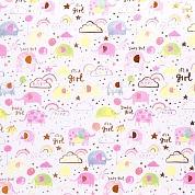 Упаковочная бумага (0,5*0,7 м) С Рождением Девочки (разноцветные слоники), Розовый, 1 шт.