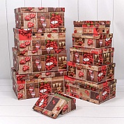 Набор коробок Коллаж из сердец, Красный, 34*26*15 см, 10 шт.