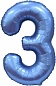 Шар (34''/86 см) Цифра, 3, Синий, Сатин, 1 шт. в упак.