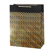 Пакет подарочный, Золотой узор на черном, Дизайн №4, Металлик, 42*31*12 см, 1 шт.