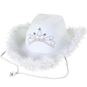 Шляпа, Кантри Гламур, с перьями и короной, фетр, Белый, 1 шт.