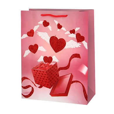 Пакет подарочный, Воздушные шары-сердечки, Дизайн №4, с блестками, 32*26*10 см, 1 шт.
