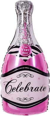 Шар с клапаном (16''/41 см) Мини-фигура, Бутылка, Шампанское вино, Розовый, 1 шт.