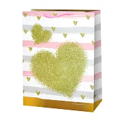 Пакет подарочный, Ванильное сердце, Дизайн №2, с блестками, 24*18*8,5 см, 1 шт.