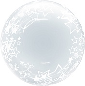Шар (18''/46 см) Сфера 3D, Deco Bubble, Звезды, Прозрачный, 1 шт.