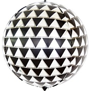 Шар (24''/61 см) Сфера 3D, Геометрия треугольников, Черный/Серебро, 1 шт.