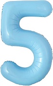 Шар с клапаном (16''/41 см) Мини-цифра, 5, Голубой, 1 шт. 