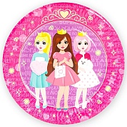 Тарелки (9''/23 см) Куклы Принцессы, Сиреневый/Розовый, 6 шт.