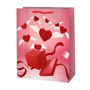 Пакет подарочный, Воздушные шары-сердечки, Дизайн №4, с блестками, 41*30*12 см, 1 шт.
