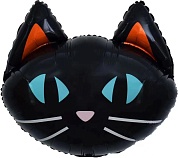 Шар (26''/66 см) Фигура, Голова, Голубоглазый котенок, Черный, 1 шт.