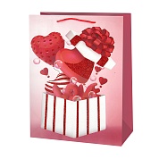 Пакет подарочный, Воздушные шары-сердечки, Дизайн №2, с блестками, 41*30*12 см, 1 шт.