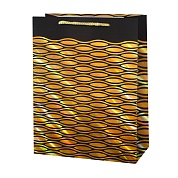 Пакет подарочный, Золотой узор на черном, Дизайн №2, Металлик, 42*31*12 см, 1 шт.