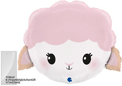 Шар (19''/48 см) Фигура, Милая овечка, Розовый, 1 шт. в уп. 