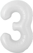 Шар с клапаном (16''/41 см) Мини-цифра, 3, Белый, 1 шт. 