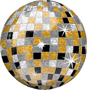 Шар (22''/56 см) Сфера 3D, Сверкающее диско, Черный/Золото, Голография, 1 шт.