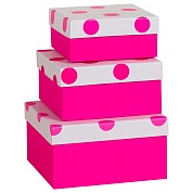 Набор коробок, Точки, Розовый, 17*17*9 см, 3 шт.