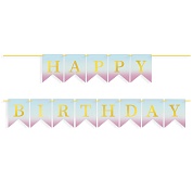 Гирлянда Флажки, Happy Birthday, Нежный градиент, Металлик, 500 см, 16*12 см, 1 упак.