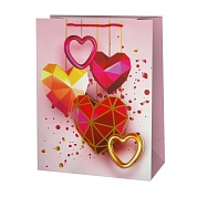 Пакет подарочный 3D, Прелестные сердечки, Дизайн №2, Металлик, 32*26*10 см, 1 шт.