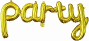 Шар (45''/114 см) Фигура, Надпись "Party", Золото, 1 шт. 