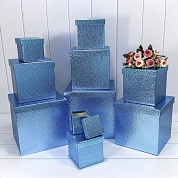 Набор коробок Куб, Текстура кожи, Синий, Металлик, 26*26*26 см, 10 шт.