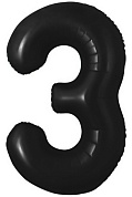 Шар с клапаном (16''/41 см) Мини-цифра, 3, Черный, 1 шт. 
