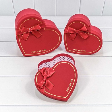 Набор коробок Сердце, с бантом, Красный, 22,5*19,5*9 см, 3 шт. 