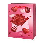 Пакет подарочный, Воздушные шары-сердечки, Дизайн №1, с блестками, 41*30*12 см, 1 шт.